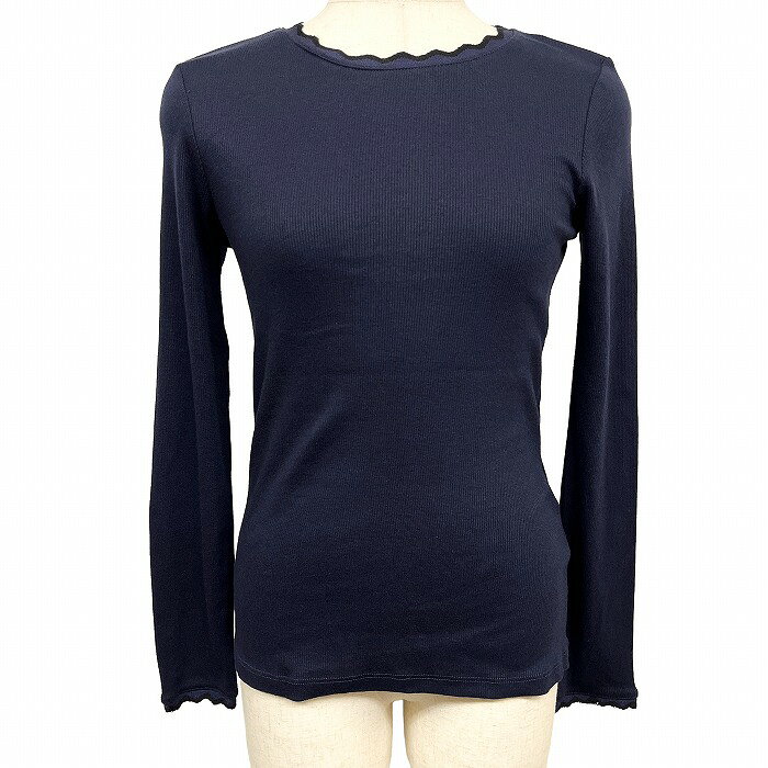 樂天商城 - 【新品】[印象N] ZARA ザラ リブカットソー レディース M ネイビー 紺×黒 モダル×綿×ポリウレタン ストレッチ 袖口と襟ぐりがスカラップ スキニーフィット 長袖