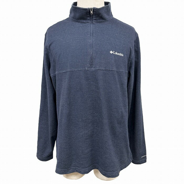 樂天商城 - 【中古】[印象AB] Columbia コロンビア カットソー Tシャツ オムニウィック OMNI-WICK メンズ L ネイビー 紺 綿×ポリエステル 古着 内側が微起毛 ハーフジップ 左胸と左袖口近くにロゴプリント 切り返し生地 ロングスリーブ ワンポイント ハイネック 長袖 スリランカ製