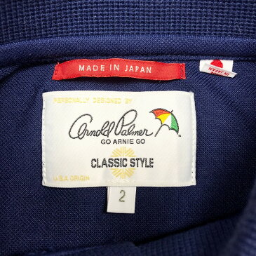 【中古】Arnold Palmer アーノルドパーマー 2 メンズ ポロシャツ カットソー 鹿の子 ロゴとボーダーのポケット 半袖 日本製 綿×ポリ ネイビー 紺