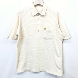 【中古】Golden Bear ゴールデンベア M メンズ 男性 ポロシャツ カットソー チェック 胸ポケットにクマの刺繍 半袖 日本製 綿×ポリ ブラウン系