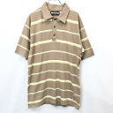 【中古】GORDON SMITH ゴードンスミス XL メンズ ポロシャツ カットソー Tシャツ生地 ボーダー 胸にネズミのワンポイント刺繍 半袖 綿100% ブラウン