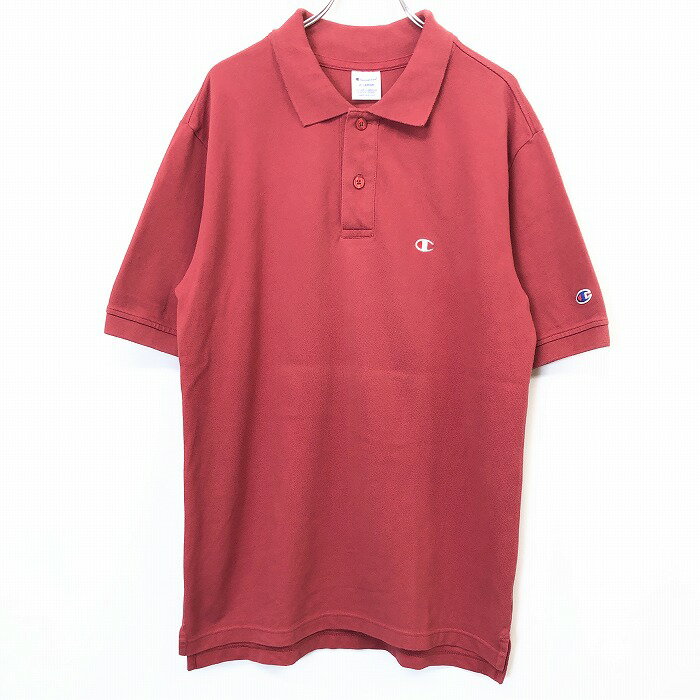 【当店スーパーSALE!! ＼★半額★／対象商品|3月4日(水)20時00分〜3月11日(水)01時59分まで】【中古】Champion チャンピオン XL メンズ 男性 ポロシャツ カットソー 鹿の子 ロゴ刺繍 ワンポイント 半袖 綿100% コットン くすみレッド 赤系