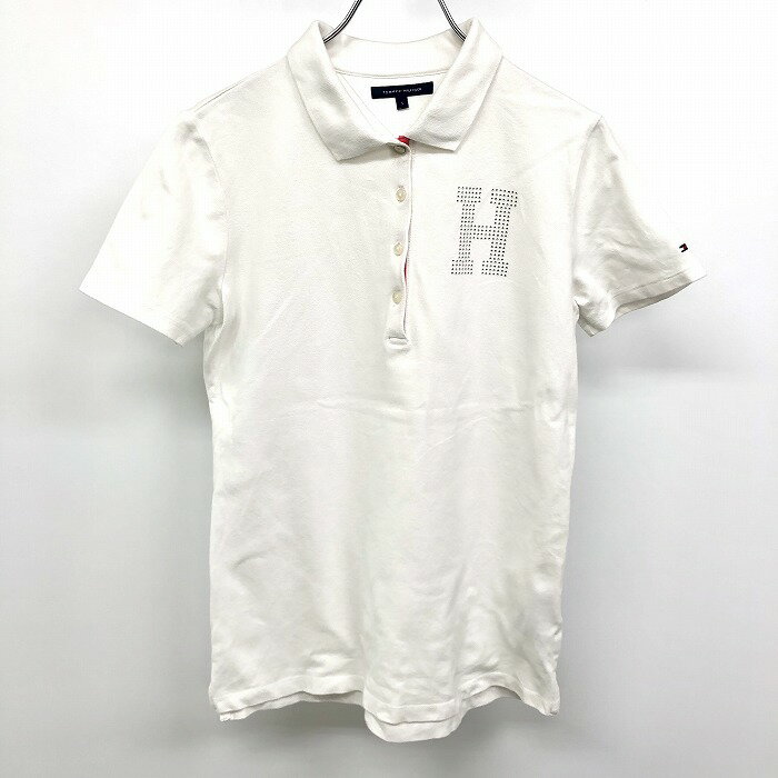 【中古】TOMMY HILFIGER トミーヒルフィガー S レディース ポロシャツ カットソー 鹿の子 ストレッチ ラインストーン 半袖 綿×ポリウレタン 白 商品データ ブランド TOMMY HILFIGER （ トミーヒルフィガー ）...