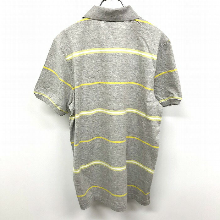 【新品】adidas アディダス L メンズ ポロシャツ Tシャツ生地 ボーダー ロゴ 半袖 綿×ポリ ヘザーグレー×イエロー系×グリーン 杢グレー