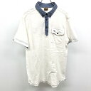 【中古】OCEAN PACIFIC - L メンズ 襟付きTシャツ カットソー ボタンダウン 背中に英字刺繍 半袖 綿100% ヘザーオフホワイト×ネイビー 杢...