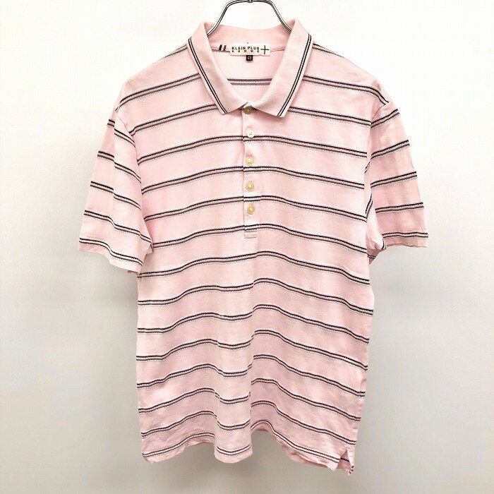 ＼楽天スーパーSALE／最大2,000円OFFクーポン配布中■□KLEIN PLUS HOMME クランプリュスオム 48 メンズ ポロシャツ Tシャツ生地 ボーダー 半袖 綿×ポリ ピンク×ネイビー×グリーン ピンク