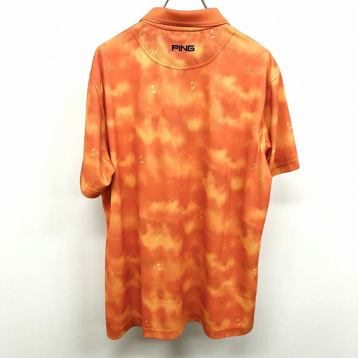 【全品ポイント10倍|開催中|〜05/16(金)01:59まで＼5月お買い物マラソン／100円〜2,000円OFFクーポン配布中】【中古】PING ピン XL LL 2L メンズ ゴルフ ポロシャツ カットソー タイダイ リブストライプ ロゴ刺繍 半袖 ショートスリーブ ポリ100% オレンジ