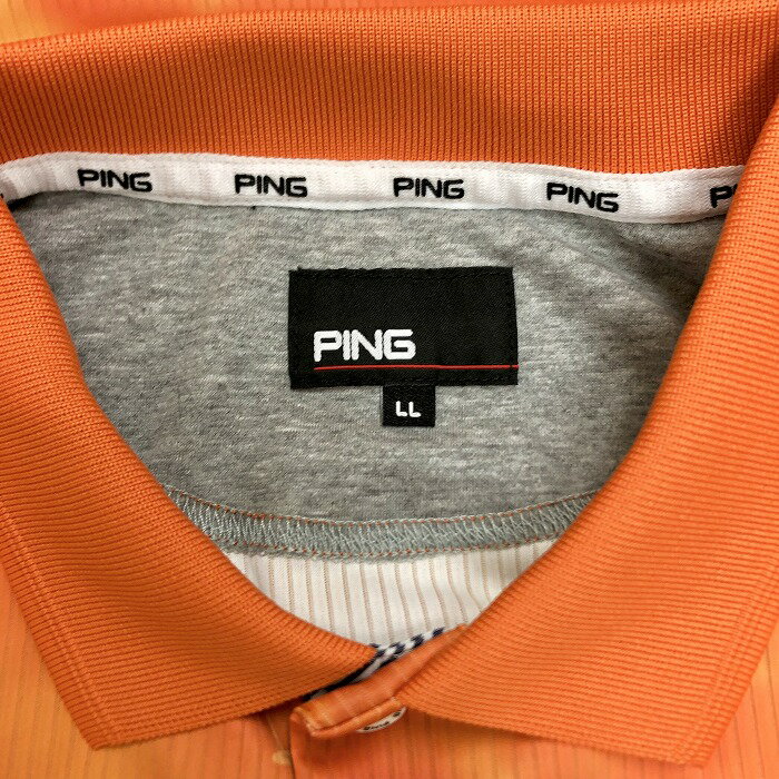 【全品ポイント10倍|開催中|〜05/16(金)01:59まで＼5月お買い物マラソン／100円〜2,000円OFFクーポン配布中】【中古】PING ピン XL LL 2L メンズ ゴルフ ポロシャツ カットソー タイダイ リブストライプ ロゴ刺繍 半袖 ショートスリーブ ポリ100% オレンジ