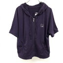 【中古】FILA フィラ 8 レディース ジップアップ パーカー Tシャツ生地 ラインストーンロゴ キモノスリーブ 半袖 テンセル×綿 ヘザーパープル 杢紫