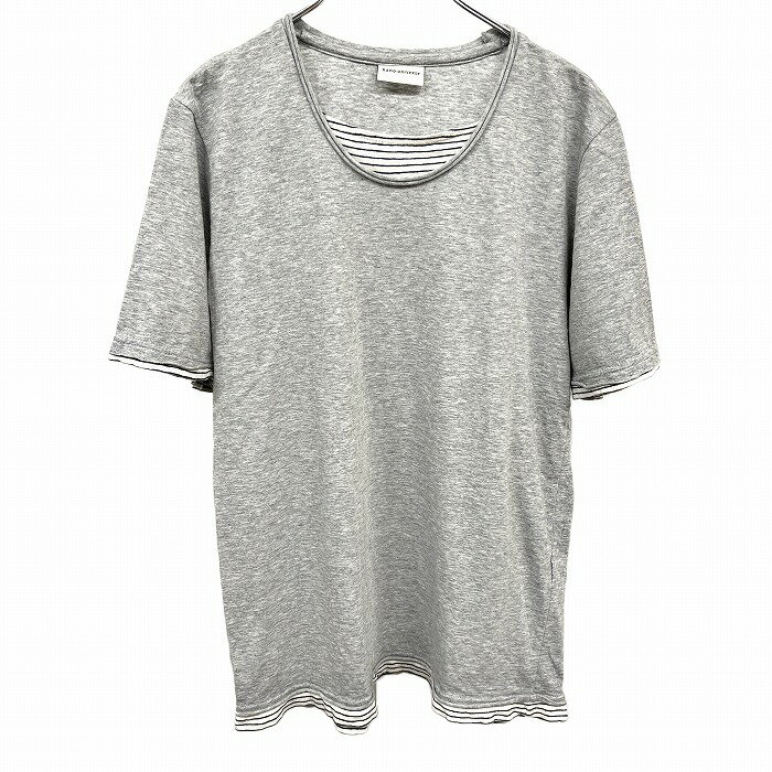 【開催中|全品PT10倍＼楽天スーパーSALE限定!! ★半額★／対象商品|～12/11(木)01時59分まで|専用クーポンも配布中】【中古】ナノユニバース nano・universe Tシャツ 一部ボーダー カットソー 半袖 綿×ポリ L ヘザーグレー 杢グレー×黒×白 レディース