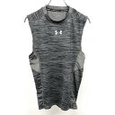 【中古】UNDER ARMOUR - M レディース 薄手 タンクトップ メッシュ生地 ノースリーブカットソー ストレッチ ポリなど ヘザーグレー系