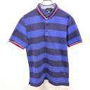 【中古】THE SHOP TK MIXPICE - L メンズ ポロシャツ ユニオンジャック×ボーダー 浅襟 リブカラー 半袖 綿×ポリ ネイビー×レッド×ホワイト 紺(4)