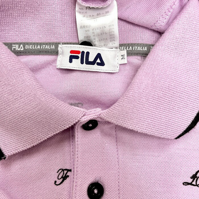 【明日11/04(火)20:00〜11/11(火)01:59まで＼11月お買い物マラソン／100円〜2,000円OFFクーポン配布中】【中古】FILA フィラ M メンズ 男性 ポロシャツ 鹿の子 ロゴ柄プリント 胸ポケットと袖にロゴパッチ 半袖 ポリ×綿 ヘザーパープル×ブラック 杢紫