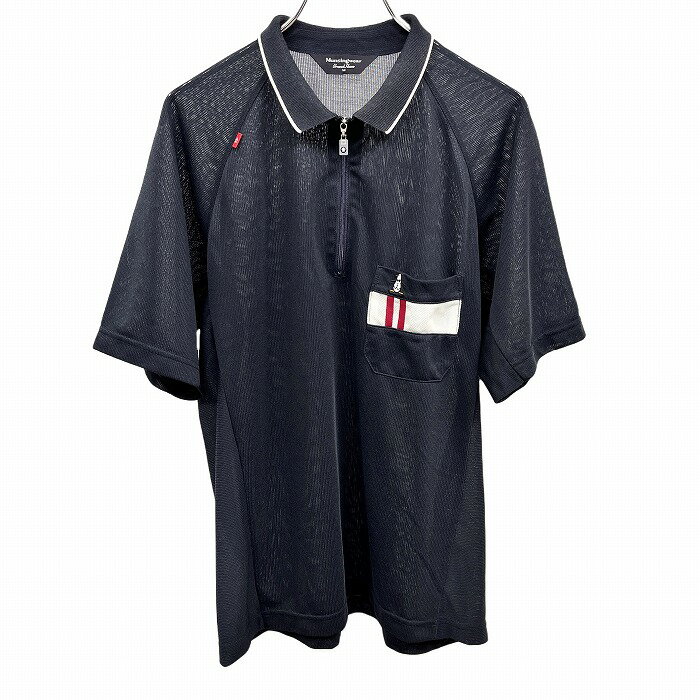 Rakuten - 【スーパーSALE★30%OFF★対象商品】【中古】[印象AB] Munsingwear Grand Slam マンシングウェア グランドスラム ポロシャツ 日本製 襟の高さが低め 胸ポケットが一部メッシュ生地 ペンギン刺繍 透け感 ゴルフ 半袖 ラグラン ポリ×キュプラ M ネイビー 紺×赤×白 メンズ