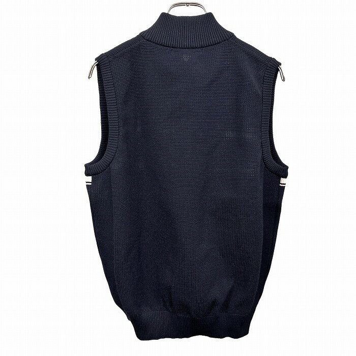 【もうすぐ開催|明日6月1日(日)00時00分〜23時59分＼24時間限定!!毎月1日はワンダフルデー／最大1,000円OFFクーポン】 【中古】ゴールデンベア カットソーベスト ジップアップ ノースリーブ ワッフル生地 ボーダー ポリ100% M ネイビー 紺×白 メンズ(レディース？)