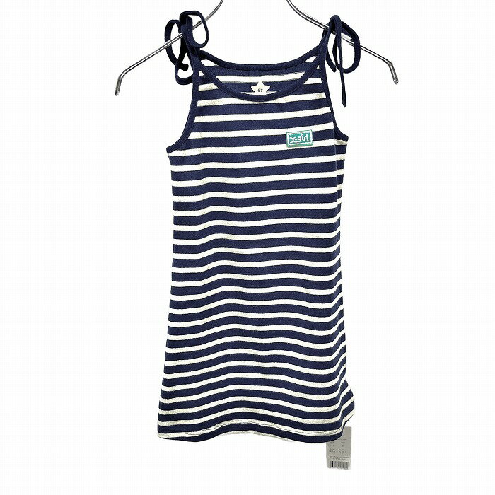 Rakuten - 【スーパーSALE★30%OFF★対象商品】【新品】[印象N] X-girl first stage カットソー / チュニック キッズ 6T(120cm) ネイビー 紺×アイボリー 綿100% ボーダー 肩紐 ジュニア