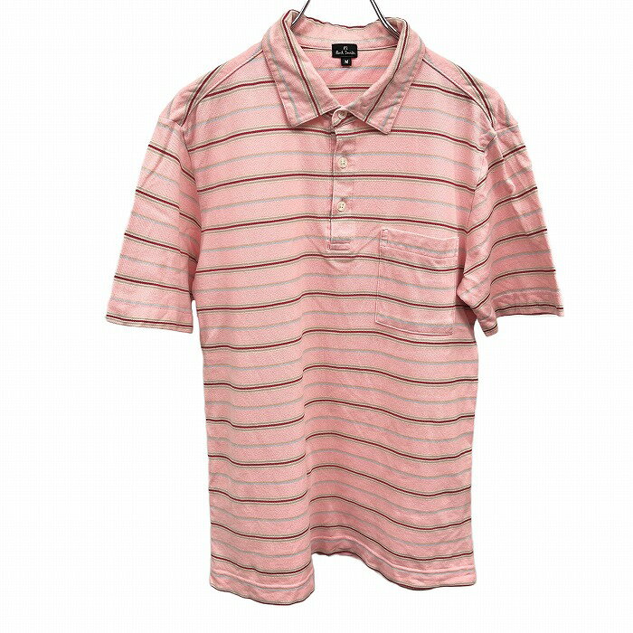 【当店スーパーSALE!! ＼★30%OFF★／対象商品|3月4日(水)20時00分〜3月11日(水)01時59分まで】【中古】PS ポールスミス PS Paul Smith ポロシャツ 鹿の子 ボーダー スリムフィット 半袖 綿100% M ピンク ピンク×青×赤×ベージュ メンズ