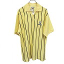 【開催中|全品PT20倍|本日11/1(土)23:59まで\FASHION SPECIAL FAIR & 24時間限定!!毎月1日はワンダフルデー/】ケンショウアベ 【新品/訳アリ】 ポロシャツ オープンカラー 開襟 鹿の子 ストライプ 半袖 ポケット無し 綿100% L イエロー 黄×紺 メンズ