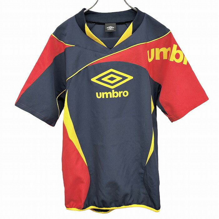 Rakuten - 【スーパーSALE★30%OFF★対象商品】【中古】[印象A] UMBRO アンブロ ゲームシャツ / プルオーバーシャツ メンズ L ネイビー 紺×赤×黄 ポリ100% 裾ゴム Vネック ロゴプリント ラグラン 半袖