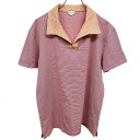 【中古】ポールスミス Paul Smith ポロシャツ 開襟 ボーダー 半袖 ポケット無し 裾の両側にスリット 綿100% L レッド 赤×オレンジ×白 メンズ
