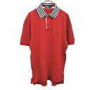 【中古】ポロバイラルフローレン Polo by Ralph Lauren ラガーシャツ ポロシャツ 鹿の子 襟にボーダー 半袖 綿100% L レッド 赤×紺×...