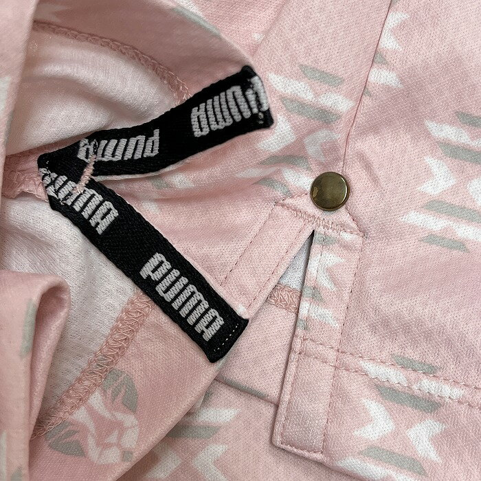 【明日11/04(火)20:00〜11/11(火)01:59まで＼11月お買い物マラソン／100円〜2,000円OFFクーポン配布中】【中古】プーマ PUMA ポロシャツ スポーツ チマヨ風の総柄 半袖 裾の両側にスリット ポケット無し ポリ100% L ピンク ピンク×グレー系×白 メンズ