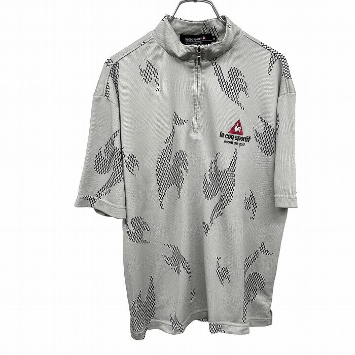 Rakuten - 【中古】[印象AB] le coq sportif GOLF COLLECTION ルコックスポルティフ ゴルフコレクション 鹿の子Tシャツ メンズ M グレー グレー×黒 ポリ×ナイロン ハーフジップ 鶏の柄部分がメッシュ生地 ハイネック 半袖