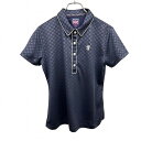 【中古】アドミラル ゴルフ ADMIRAL GOLF ポロシャツ チェッカー柄 半袖 ロゴ刺繍 ポケット無し ポリ100% M ネイビー 紺×白×ピンク レディ...
