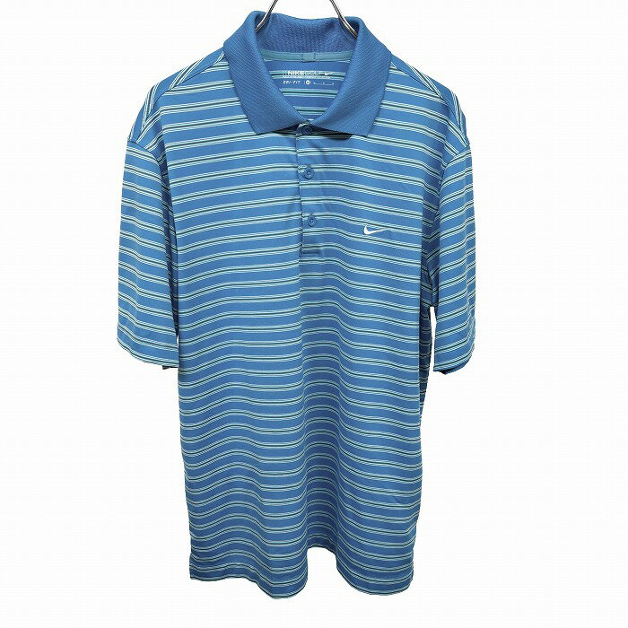 【開催中|SALE商品多数!!|〜3/11(水)午前01:59まで＼3月楽天スーパーSALE／セール会場はバナーより】【中古】ナイキ ゴルフ NIKE GOLF ポロシャツ ボーダー ストレッチ 半袖 ポケット無し ポリエステル×ポリウレタン M ブルー 青×緑×茶×白 メンズ