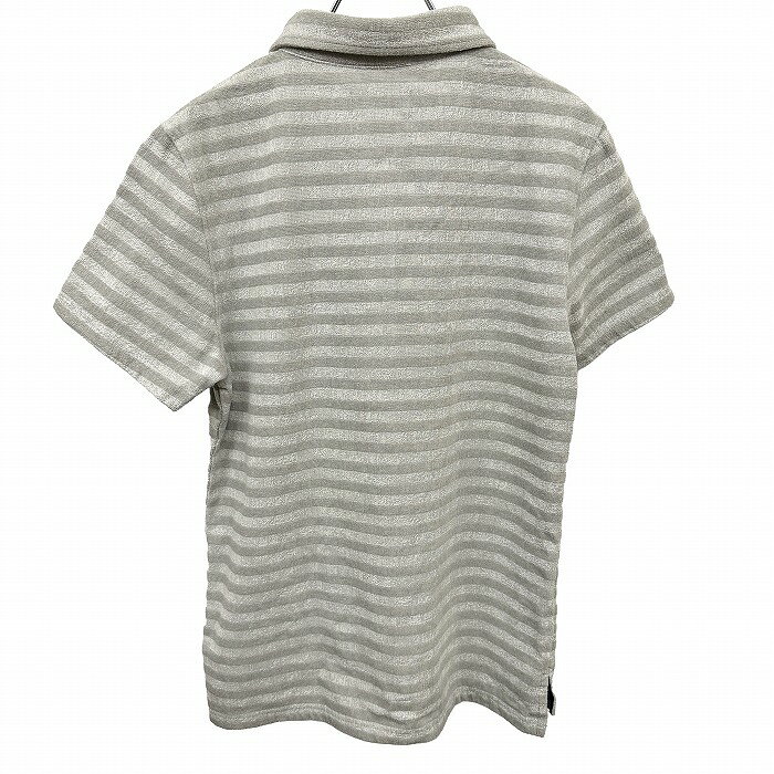 Undo Rowa 楽天市場店の【新品】[印象N] Palms＆co. ポロシャツ レディース L グレー グレー×杢グレー×緑 綿×アクリルなど ポケット無し ロゴ刺繍 裾の両側にスリット ゴルフ 今治パイル タオル地 ボーダー 半袖｜アングル2