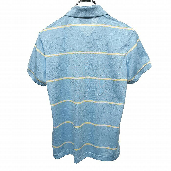 Undo Rowa 楽天市場店の【中古】[印象A] adidas アディダス ポロシャツ レディース L ブルー 青×黄×白 ポリ100% ゴルフ ボーダー×花柄 半袖 ポケット無し ロゴ刺繍｜アングル2
