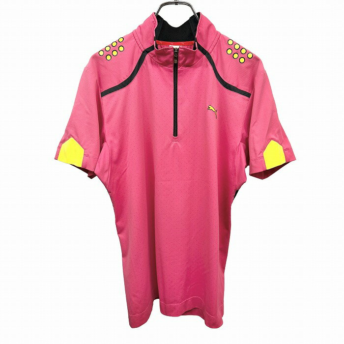 樂天商城 - 【中古】[印象AB] PUMA プーマ スポーツシャツ レディース M ピンク ピンク×黒×黄 ポリ100% ハイネック ハーフジップ ドット柄 半袖 ポケット無し