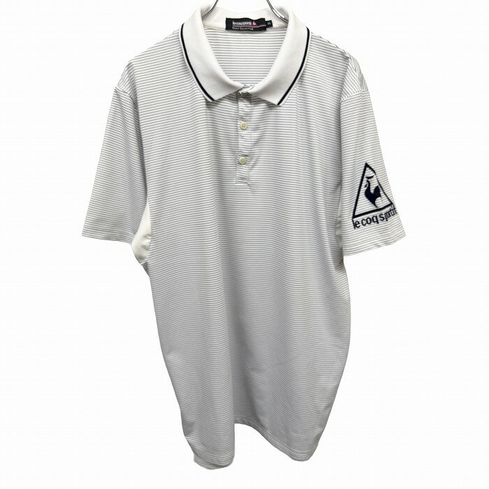 樂天商城 - 【中古】[印象AB] le coq sportif ルコックスポルティフ ポロシャツ メンズ LL ホワイト 白×紺×オフホワイト ポリなど ポケット無し 袖にフロッキープリント ストレッチ ゴルフ ボーダー 脇にベンチレーションホール 半袖