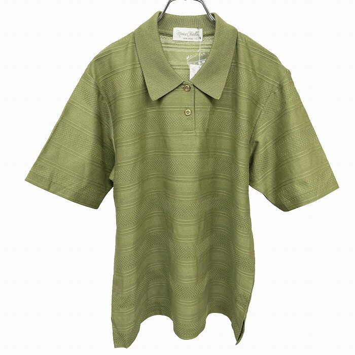 【新品】Marisa Christina NEW YORK ポロシャツ ボーダー部分の生地が若干メッシュ系 半袖 綿100% L グリーン 緑 レディース