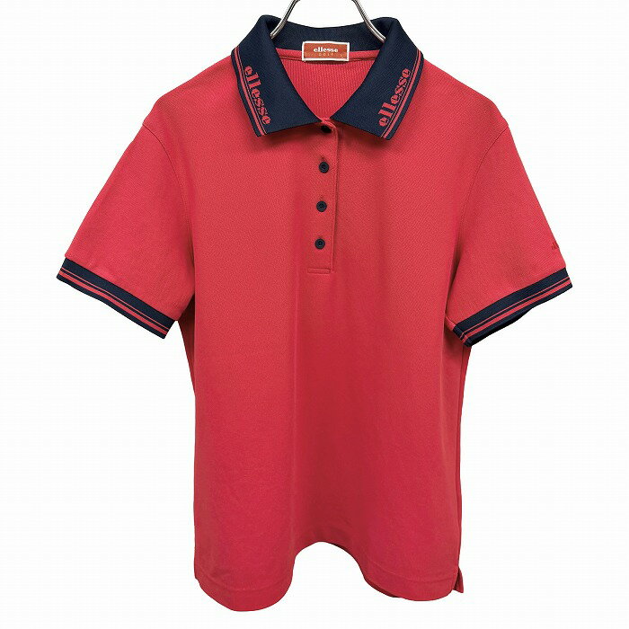 樂天商城 - 【中古】[印象AB] ellesse Golf エレッセゴルフ ポロシャツ レディース L レッド 赤×紺 ポリ×キュプラ 鹿の子 襟と袖にロゴ 半袖 ポケット無し