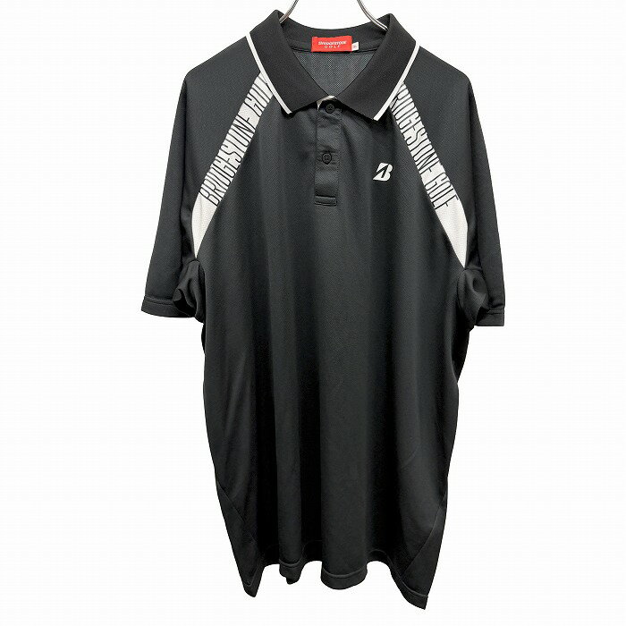 Rakuten - 【中古】[印象AB] BRIDGESTONE GOLF ブリヂストン ゴルフ ポロシャツ メンズ 3L ブラック ブラック×ホワイト 黒×白 ポリエステル100% 半袖 ロゴプリント ラグランスリーブ ポケット無し ショートスリーブ