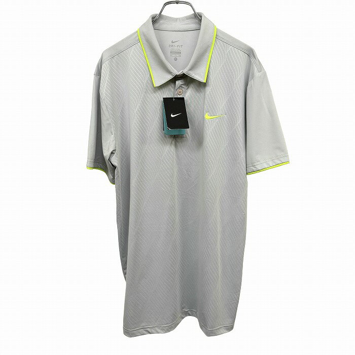 Rakuten - 【新品/訳アリ】[印象NB] NIKE ナイキ ポロシャツ / ゴルフポロ メンズ XXL 2XL 3L グレー グレー×ネオングリーン 灰×緑 ポリエステル×スパンデックス ワンポイント 半袖 ドライフィット DRI-FIT 若干ストレッチ 波のようなストライプ柄