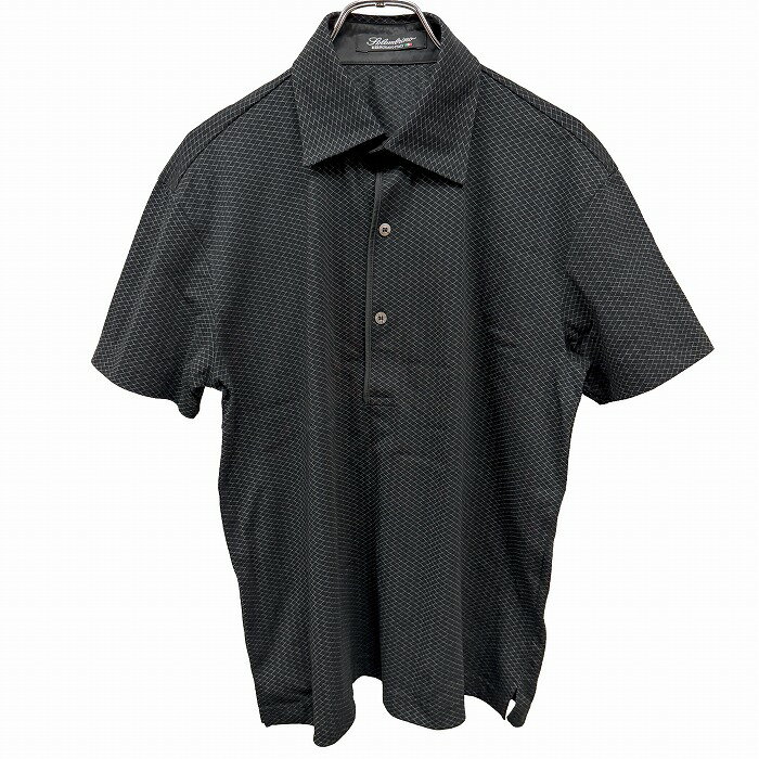 樂天商城 - 【中古】[印象AB] Solombrino ソロンブリーノ ポロシャツ メンズ 46 ブラック ブラック×ライトグレー系 黒×薄灰系 綿×ポリエステル チェック柄 半袖 古着 ダイアゴナルチェック ポケット無し 裾の両サイドにスリット ショートスリーブ