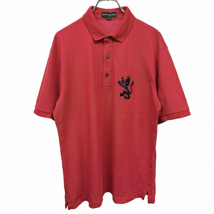 樂天商城 - 【中古】[印象AB] THE SCOTCH HOUSE ザ・スコッチハウス ポロシャツ メンズ L レッド レッド×ネイビー 赤×紺 綿100% コットン100% ワンポイント 半袖 古着 鹿の子 胸にロゴ刺繍 裾の両サイドにスリット ポケット無し ショートスリーブ