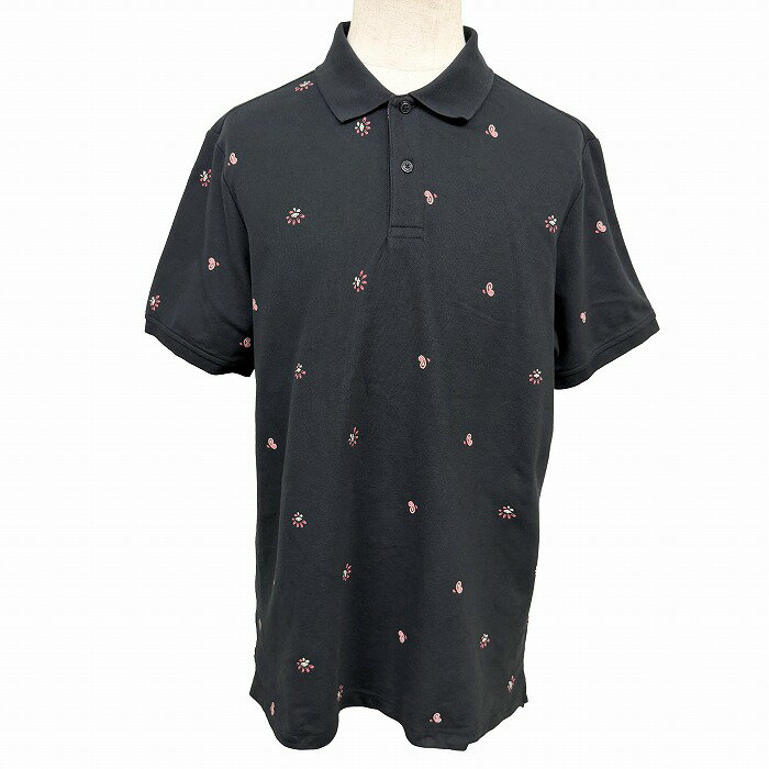 Rakuten - 【中古】[印象AB] Baleno バレノ ポロシャツ メンズ LL XL ブラック ブラック×ピンク×オフホワイト 黒×ピンク×白系 綿×ポリエステル 半袖 古着 プリント柄 鹿の子 ポケット無し 裾の両サイドにスリット ショートスリーブ