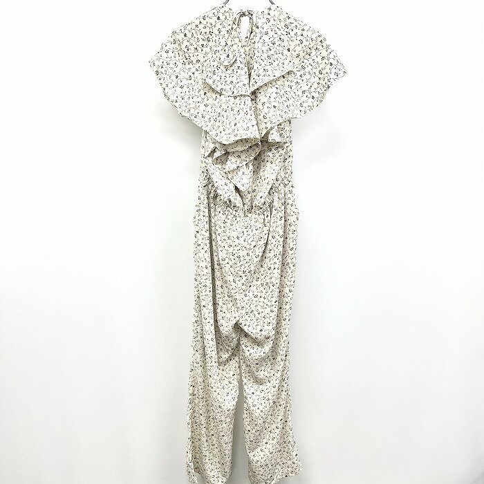 【中古】apres jour アプレジュール LL レディース 薄手 シフォン オールインワン 裏地付き 花柄 ケープスリーブ アイボリー×チャコール 生成り系