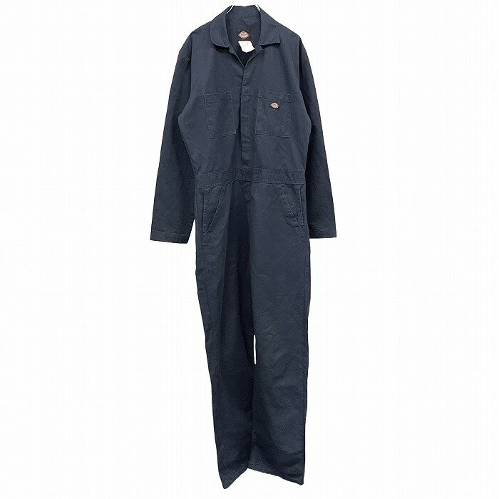 【中古】ディッキーズ Dickies つなぎ ツナギ 長袖 オープンカラー ジャンプスーツ ボイラースーツ ジップ×ドットボタン ポリ×綿 M 紺 メンズ