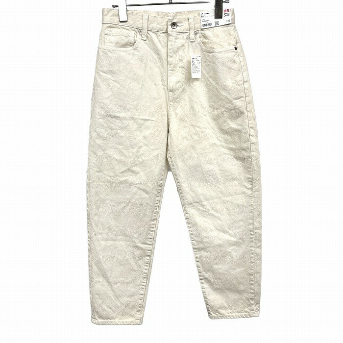 ユニクロ 【新品/訳アリ】UNIQLO ペグトップ テーパード ハイライズジーンズ パンツ 綿100% 26 オフホワイト アイボリー 白系 レディース