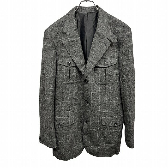  MEN'S BIGI DISTINCTION テーラードジャケット メンズ 4 杢グレー 毛100%(裏地：キュプラ100%) 総裏地 3つボタン留め 内ポケット×2 センターベント ウエストにアジャスターベルト 少し薄手 ウィンドウペンチェック 長袖