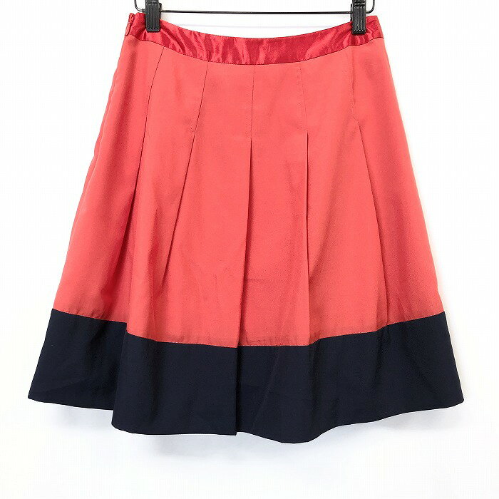 Undo Rowa 楽天市場店の【中古】[印象AB] ROPE PICNIC ロペピクニック スカート レディース 38 レッドピンク系×ネイビー ×紺 ポリエステル100% 薄手 フレア 裏地付き ひざ丈｜アングル2