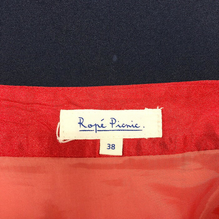 Undo Rowa 楽天市場店の【中古】[印象AB] ROPE PICNIC ロペピクニック スカート レディース 38 レッドピンク系×ネイビー ×紺 ポリエステル100% 薄手 フレア 裏地付き ひざ丈｜アングル3