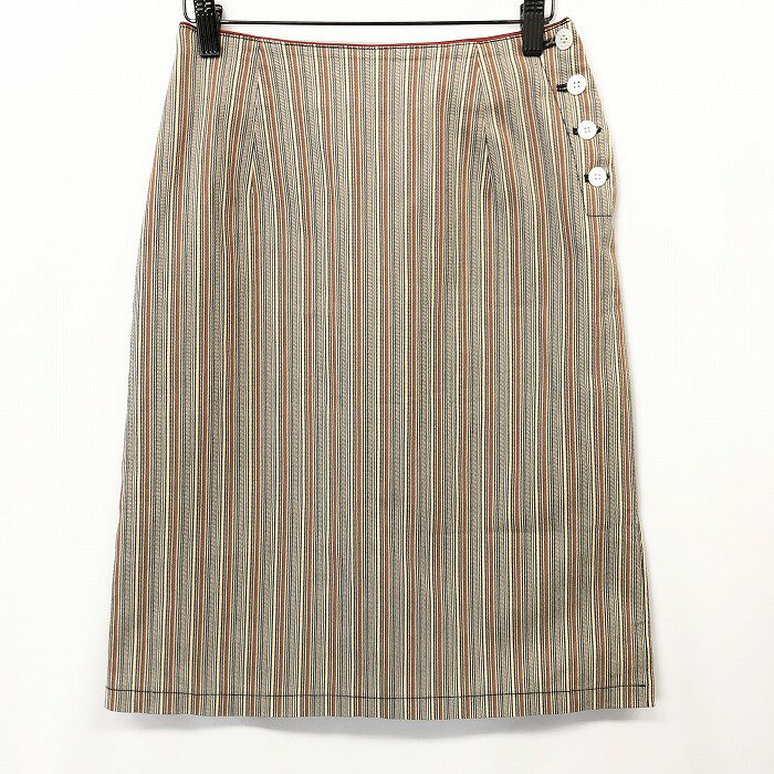 【全品ポイント10倍|開催中|〜05/16(金)01:59まで＼5月お買い物マラソン／100円〜2,000円OFFクーポン配布中】【中古】GIO SPORT ジオスポーツ 40 レディース スカート 裏地付き マルチストライプ ひざ丈 日本製 綿×ナイロン×ポリウレタン ブラウン 茶色