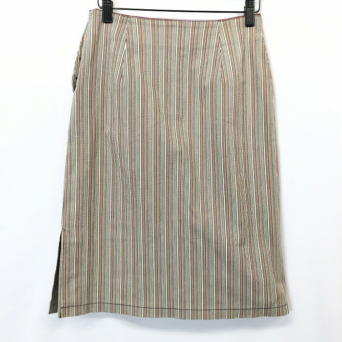【全品ポイント10倍|開催中|〜05/16(金)01:59まで＼5月お買い物マラソン／100円〜2,000円OFFクーポン配布中】【中古】GIO SPORT ジオスポーツ 40 レディース スカート 裏地付き マルチストライプ ひざ丈 日本製 綿×ナイロン×ポリウレタン ブラウン 茶色