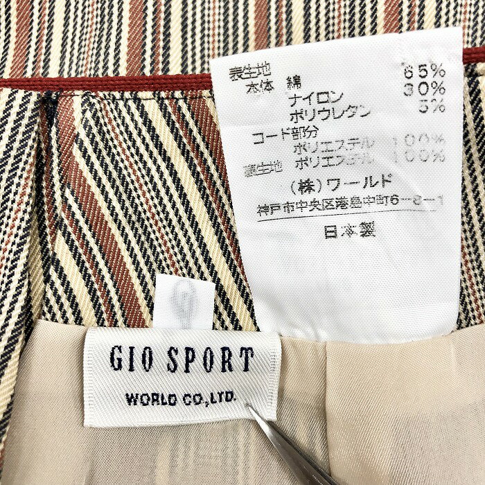 【全品ポイント10倍|開催中|〜05/16(金)01:59まで＼5月お買い物マラソン／100円〜2,000円OFFクーポン配布中】【中古】GIO SPORT ジオスポーツ 40 レディース スカート 裏地付き マルチストライプ ひざ丈 日本製 綿×ナイロン×ポリウレタン ブラウン 茶色