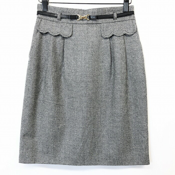 【開催予定＼Black Friday|ブラックフライデー|11/20(木)20時00～／期間中使える最大2千円OFFクーポン配布中】【新品】STRAWBERRY-FIELDS ストロベリーフィールズ 2 レディース スカート 裏地付き 千鳥格子 毛×ナイロン×カシミヤ×ポリウレタン 黒